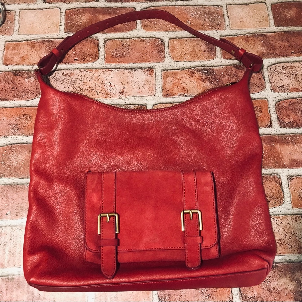 Fossil Women's “Cleo” Deep Red Cowhide Genuine Leather Hobo Bag Shoulder Bag